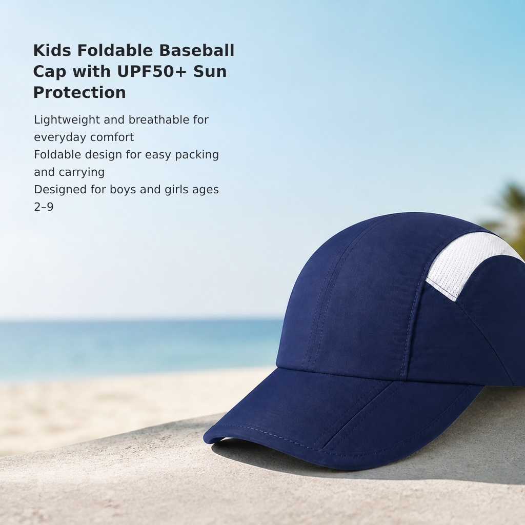 Kids’ Foldable UPF 50+ Baseball Cap, Ages 2–9